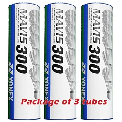 Image of Yonex Mavis 300 Badminton Shuttlecocks, Yellow, white, 3 Tubes