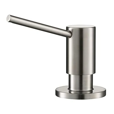 Image of KRAUS Spot Free Kitchen Soap or Lotion Dispenser with 17 oz. Large Capacity Bottle and Brass Pump in All Brite Stainless Steel
