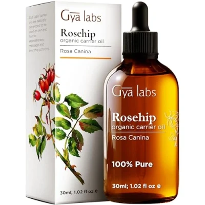 Image of Gya Labs Organic Rosehip Oil for Face 100% Pure Natural Vegan Seed Unrefined Carrier Rose Hip Skin, Hair &amp; Body (30ml)