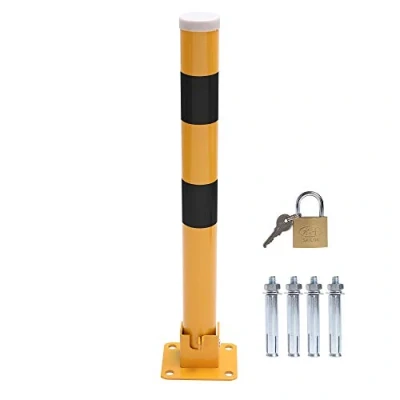 Image of TOPWAY Car Parking Space Lock Bollard, High Visibility Yellow and Red Lockable Fold Down Barrier, Private Park Driveway Guard Saver Blocker, 60cm Height, Budget Range