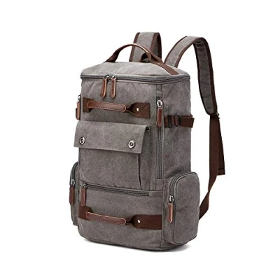 Image of Canvas Backpack, Casual Backpack Unisex Vintage Rucksack Hiking Travel Bag Laptop School Student Satchel Trekking Camping Grey
