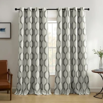 Image of Elrene Renzo Ikat Geometric Room Darkening Window Curtain, Linen, Light Gray, 52&quot; W x 95&quot; L (Pack of 1)