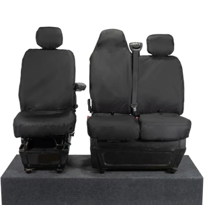 Image of UK Custom Covers To Fit Nissan Interstar (2021 Onwards) Tailored Heavy Duty Waterproof Front Seat (WITH Split Passenger Base &amp; Folding Middle Seat) Black SC669BAD7