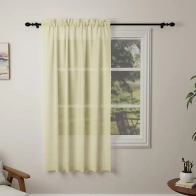 Image of Pacok Yellow Voile Curtains, 72 Drop Net Curtain for Windows, Rod Pocket Sheer Panel Curtains Living Room Kitcken Bedroom W56xL72 Inch(Yellow,142 x 183cm)