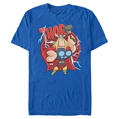 Image of Marvel Avengers Classic Thor Retro Hammer Organic Short Sleeve T Shirt, Bright Blue, XXL
