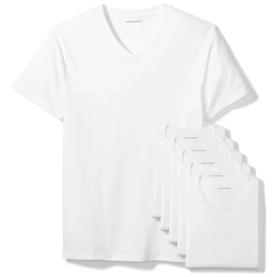 Image of Amazon Essentials Men&#039;s V Neck Undershirt, Pack of 6, White, XS