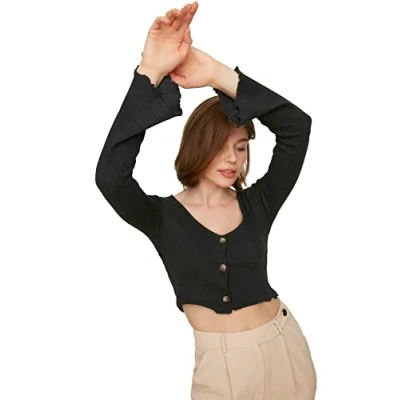 Image of Trendyol Women&#039;s Anthracite Button with Knitted Blouse, S