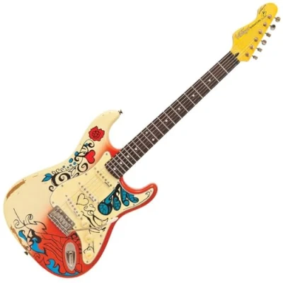 Image of VINTAGE V6 Thomas Blug Signature Electric Guitar &#039;Summer of Love&#039; Multi
