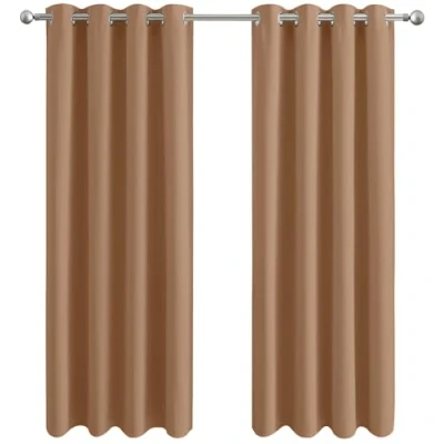 Image of Aspire Homeware Blackout Curtains for Living Room Black Out Eyelet Bedroom 66 x 72 inch Thermal Insulated Window Treatments Ring Top Beige Curtain &amp; Drapes Pair Panel + Tiebacks