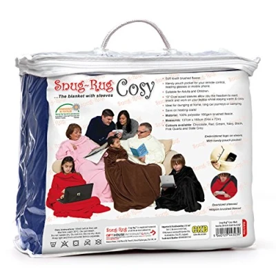 Image of Snug Rug Cosy Blanket With Sleeves GENUINE SnugRug Sleeved Blankets Super Soft 160gsm Fleece Fabric Oversized and Pouch Pocket Adults Size (Navy)