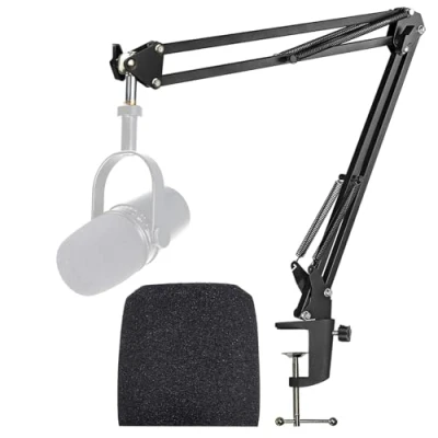 Image of YOUSHARES Shure MV7 Stand with Pop Filter Mic Boom Arm Cover Foam Compatible USB Microphone