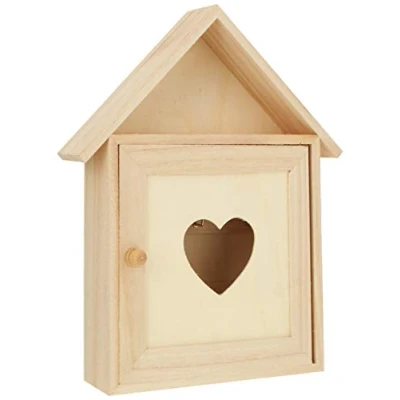 Image of Rayher Wood Key Box with 6 Hooks, Wall Mounted Wooden Box, Cabinet to Decorate, 21x5x26cm, natural wood, 62405000