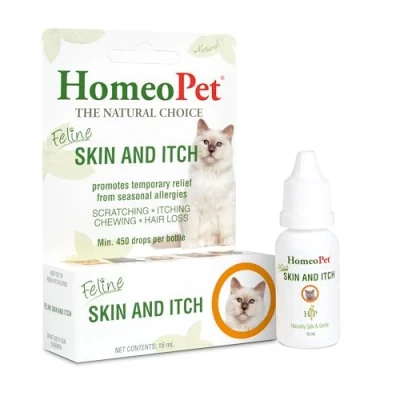 Image of HomeoPet Feline Skin and Itch, Cat Soothing Medicine, Safe Natural Itch Support for Cats, 15 Milliliters