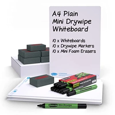 Image of Show me SMB10A Plain Double Sided Boards A4 Size for Drywipe and White Board Pens Ideal Classrooms, Schools Education (10 Sets)