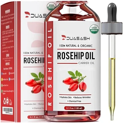 Image of Duasash Rosehip Oil for Face, Skin 120ml, 100% Pure Cold Pressed Natural, Unrefined, Hydrating, Nourishing &amp; Moisturising Carrier Oil, Organic Rose hip Seed Skin, Nails Hair