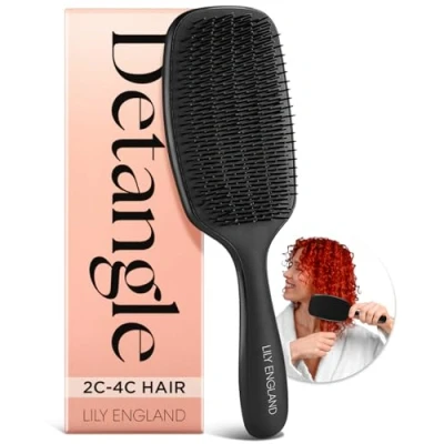 Image of Lily England Curly Hair Brush for Detangling &amp; Styling Pain Free Curl Wet Dry With Flexible Bristles Easy to Hold Women 3c 4c Hair, Black