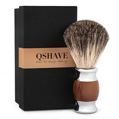 Image of QSHAVE 100% Best Original Pure Badger Hair Shaving Brush Handmade. Faux Agate Handle. Perfect for Wet Shave, Safety Razor, Double Edge Razor