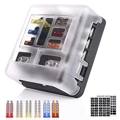 Image of MICTUNING 6 Way Fuse Block Holder Blade Box Screw Nut Terminal with Negative Bus,7.5A 5A 10A 15A 20A 25A Fuses,LED Indicator,Sticker Labels for Automotive Car Marine