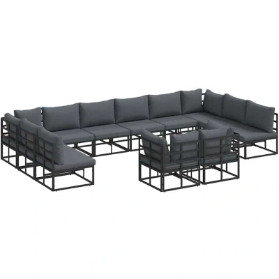 Image of Vidaxl Garden Sofa Set with Cushion Pillow 12 pcs Black Aluminium