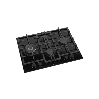 Image of Ferre ED075W 65cm Built in Gas Hob 4 Burners Cast Iron Pan Supports Black Glass Body