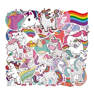Image of 50 Unicorn Stickers, Aesthetic Vinyl Stickers for Kids Children Waterproof Vsco Sticker Decals Laptop Skateboard Luggage Party Bag Filler
