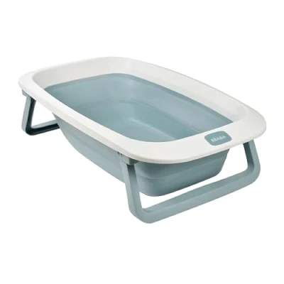 Image of Béaba Folding Baby Bathtub, Ultra Compact, Non Slip feet, Trendy Design, Drain Plug, Practical Storage, Minimal Space Required, Easy to use, Eazy Pop Camélé&#039;O, 29L, Blue