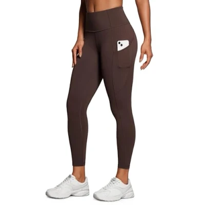Image of CRZ Yoga Women&#039;s Naked Feeling Gym Leggings Squat Proof High Waist Pants Sports Tights with Pockets 25 Inches Hot Fudge Brown 8