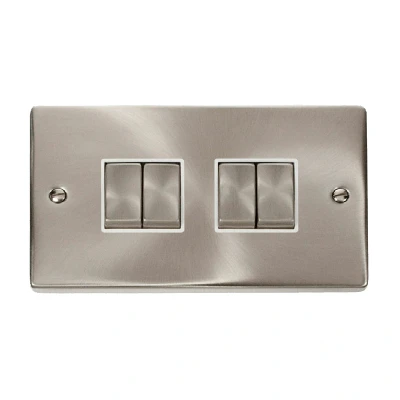 Image of Click Deco 4 Gang 2 Way Ingot 10AX Switch Satin Chrome White Inserts