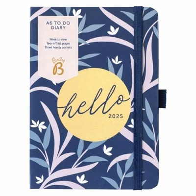 Image of Busy B 2025 Diary A6 Weekly Planner with to Do Lists &amp; Notes Pages Compact Navy Floral Journal Week View Layout, 3 Pockets Year