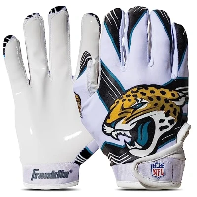 Image of Franklin Sports NFL Jacksonville Jaguars Youth Receiver Gloves,White,Medium