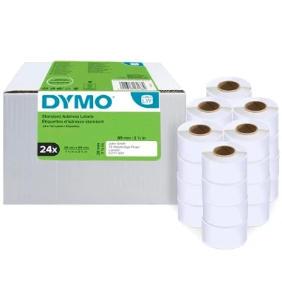 Image of DYMO Authentic LabelWriter Address Labels 28mm x 89mm 24 Rolls of 130 Easy Peel (3120 Labels) Self Adhesive for Label Makers