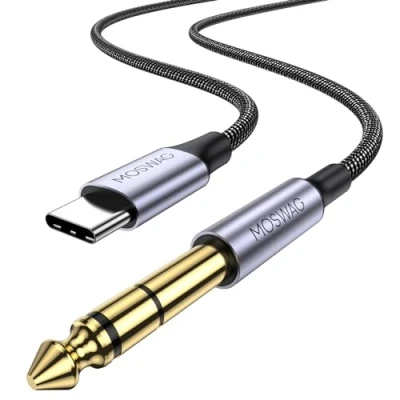 Image of MOSWAG USB C to 6.35mm 1/4 TRS Audio Stereo Cable 16.4FT/5Meter, Type Aux Jack for Amplifiers, Home Theater, Mixing Console, Electric Bass Guitar Amp, Monitor Headphones