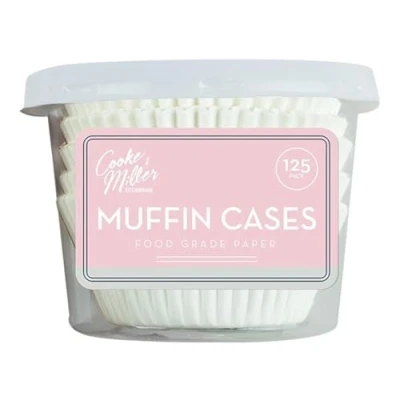 Image of White Paper Muffin Cases, 125 Pack Disposable &amp; Stylish Design, Ideal for Baking Muffins, Cupcakes, Fairy Cakes, Buns, More
