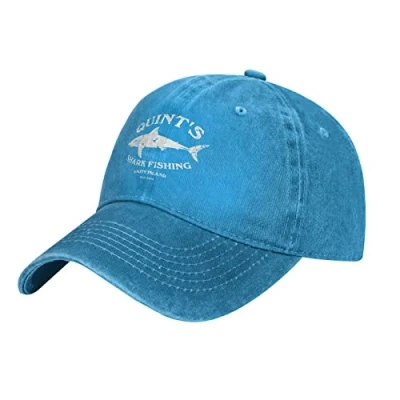 Image of Quints Shark Fishing Jaws Baseball Cowboy Hat Adjustable Trucker Blue