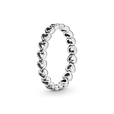 Image of PANDORA Moments Women&#039;s Sterling Silver Band of Hearts Ring, Size 56, No Box