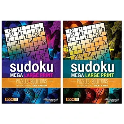 Image of Squiggle Glossy A4 Mega Large Print Sudoku Puzzles, Assorted Difficulties Set of 2