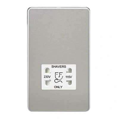 Image of KnightsBridge Screwless Brushed Chrome Shaver Socket Dual Voltage 115/230V White Insert