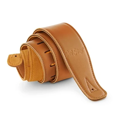 Image of Light Brown Leather Guitar Strap by Dat 100% Handmade Adjustable Real Padded Layer for Comfort Extra Long Electric, Acoustic, Bass and Classical
