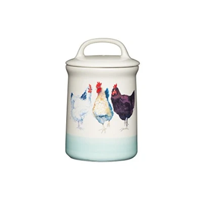 Image of KitchenCraft Apple Farm Hand Finished &#039;Hazel Hen&#039; Ceramic Airtight Storage Jar, 10.5 x 17.5 cm (4&quot; 7&quot;) Cream / Green
