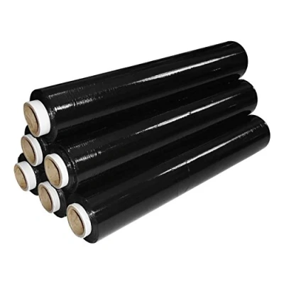 Image of 6 Rolls of 23 Micron Strong Black Opaque Pallet Stretch Shrink Wrap 500mm x 250mm 23mu Flush core