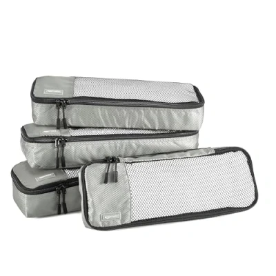 Image of Amazon Basics Packing Cubes for Suitcases, Travel Organisers, Zipper, 4 Piece Set Bags, Slim, Gray