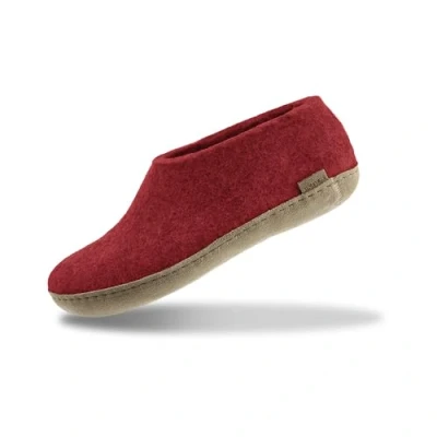Image of GLERUPS Indoor Shoes Men &amp; Women (Red) Unisex Wool Slippers with Leather Sole Comfy Cosy Gents and Ladies