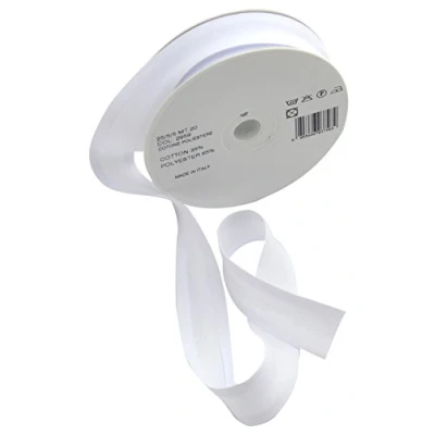 Image of Inastri 25/5/5 mm Bias Binding Col. 2959 White 20m Roll, polycotton,