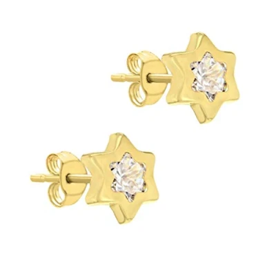 Image of Carissima Gold Women&#039;s 9ct Yellow Double Cubic Zirconia Star Stud Earrings