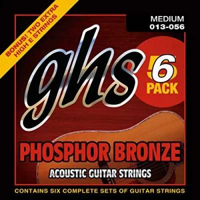 Image of GHS Strings S335 5 Phosphor Bronze Acoustic Guitar Strings, Medium, 6 Pack (.013 .056)