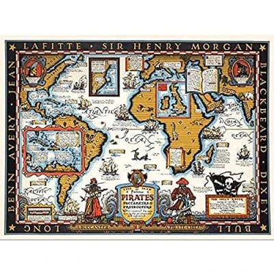 Image of Artery8 Map Harbold 1938 Famous Pirates World Pictorial Unframed Wall Art Print Poster Home Decor Premium