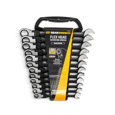 Image of GearWrench 9901DBE 12 Point Flex Head Ratcheting Combination Metric Wrench/Spanner, Black, 8 19 mm, Set of Piece