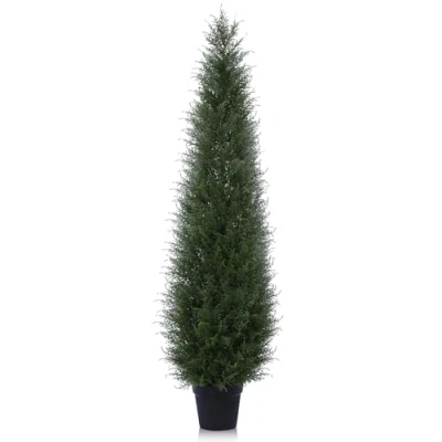 Image of Kazeila Artificial Cypress Tree 150cm Plants Outdoor,UV Resistant Rated Cedar Fake Conifers Trees for Home Garden Front Porch Decor(1Pack)