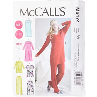 Image of McCall&#039;s Patterns M6474 Size RR 18W 20W 22W 24W Misses&#039;/ Women&#039;s Top, Tunic, Gowns and Pants, Pack of 1, White