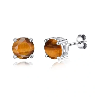 Image of Philip Jones Sterling Silver Tigers Eye Gemstone Earrings